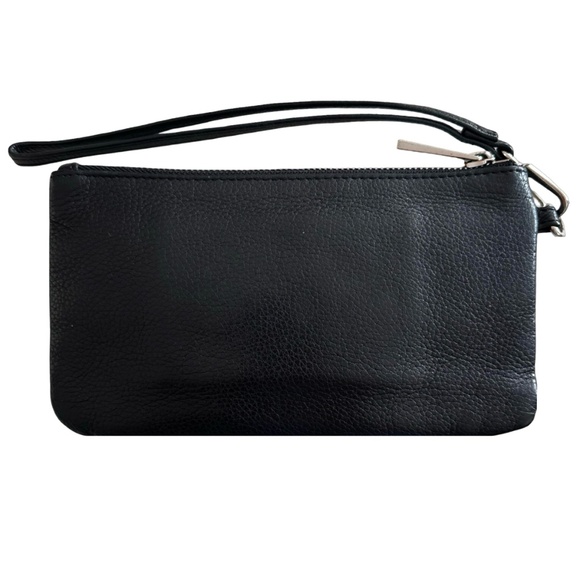 EXPRESS Black Leather Wristlet 7.5”x 4.5” Zip Flap & Snap Buckle - Picture 2 of 9